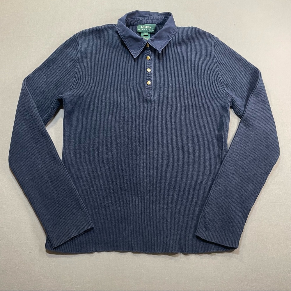 Lauren Ralph Lauren Polo Ribbed Knit Long Sleeve Top, Navy - Womens Large